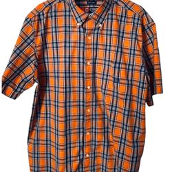 Chaps Easy Care Plaid Short Sleeve 2XL Shirt Mens Orange, Navy And White