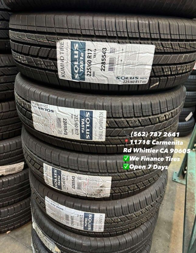 225/60R17 Kumho Solus Set of Tires Installed and Balanced Set de Llantas Nuevas Instaladas y Balanceadas