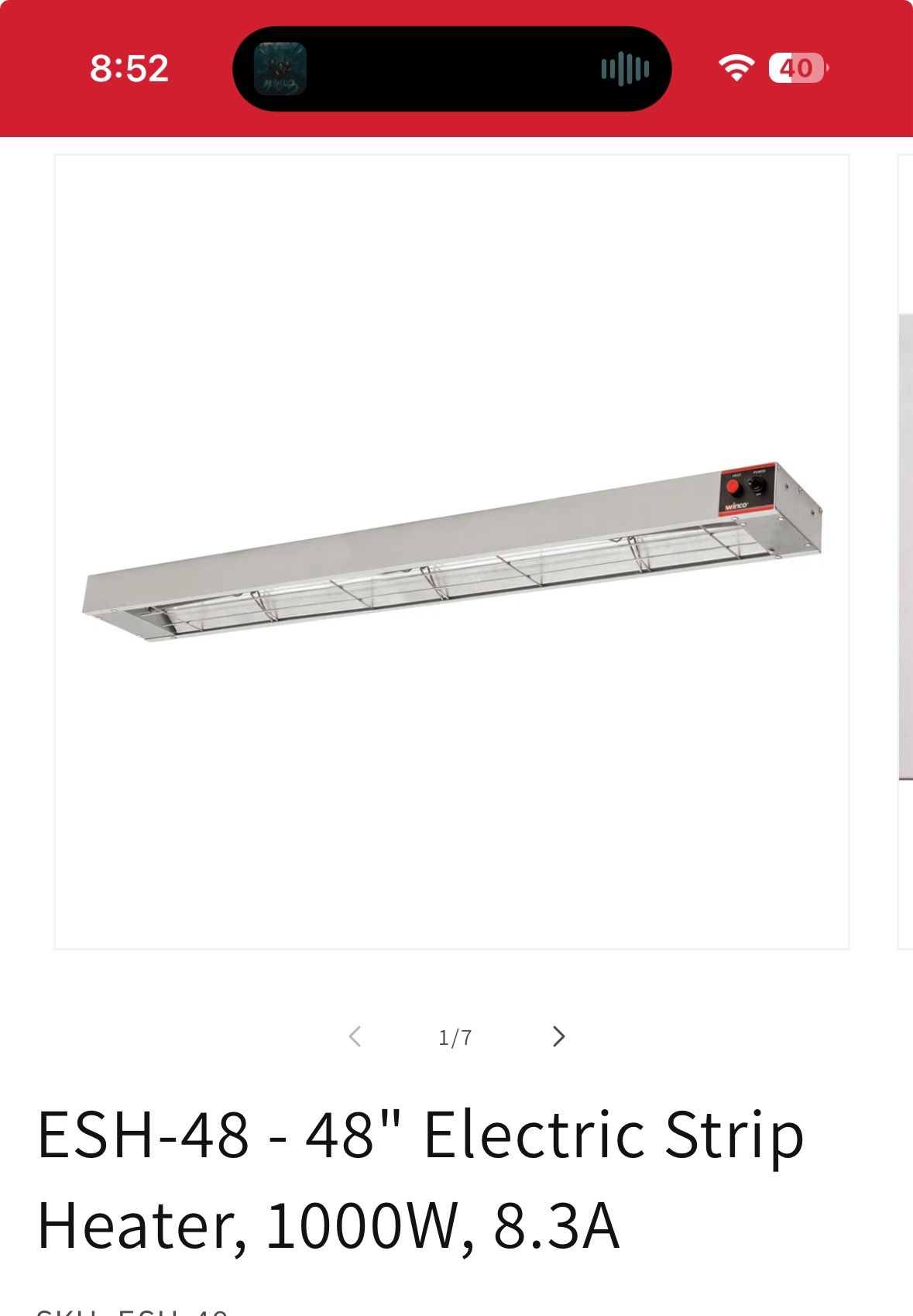 commercial electric infrared strip heather winco model number ESH-48