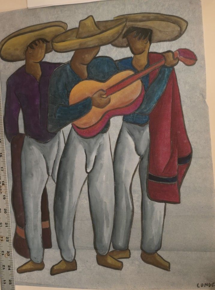 Mariachi By Miguel Conde Watercolor 14 3/4" X 19 1/2" In Good Condition 