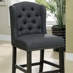24” Seat Height Counter High Chair - Charcoal Grey Chair Linen With Black Distressed Legs
