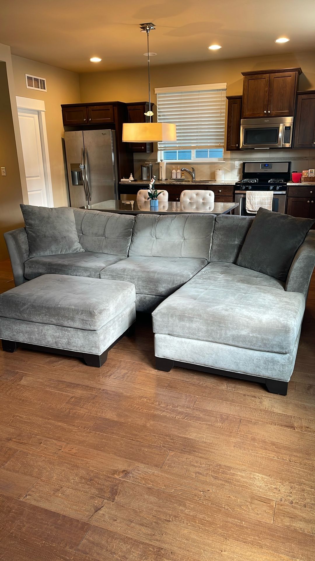 2-Piece Sectional Sofa With Ottoman In Grey Color