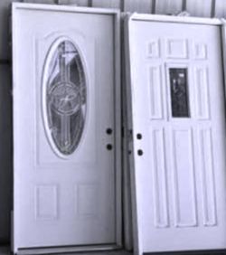 White Steel Entry Door with Oval Glass Insert