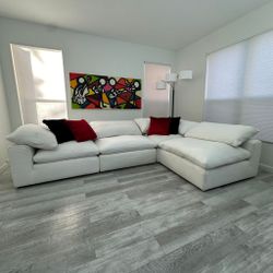 Sectional Modular Cloud Couch White Fabric 4 Piece Nixon City Furniture - FREE DELIVERY