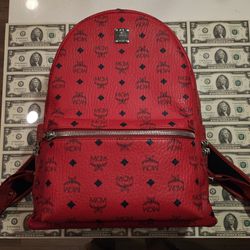 Candy Red & Silver Studded MCM Backpack
