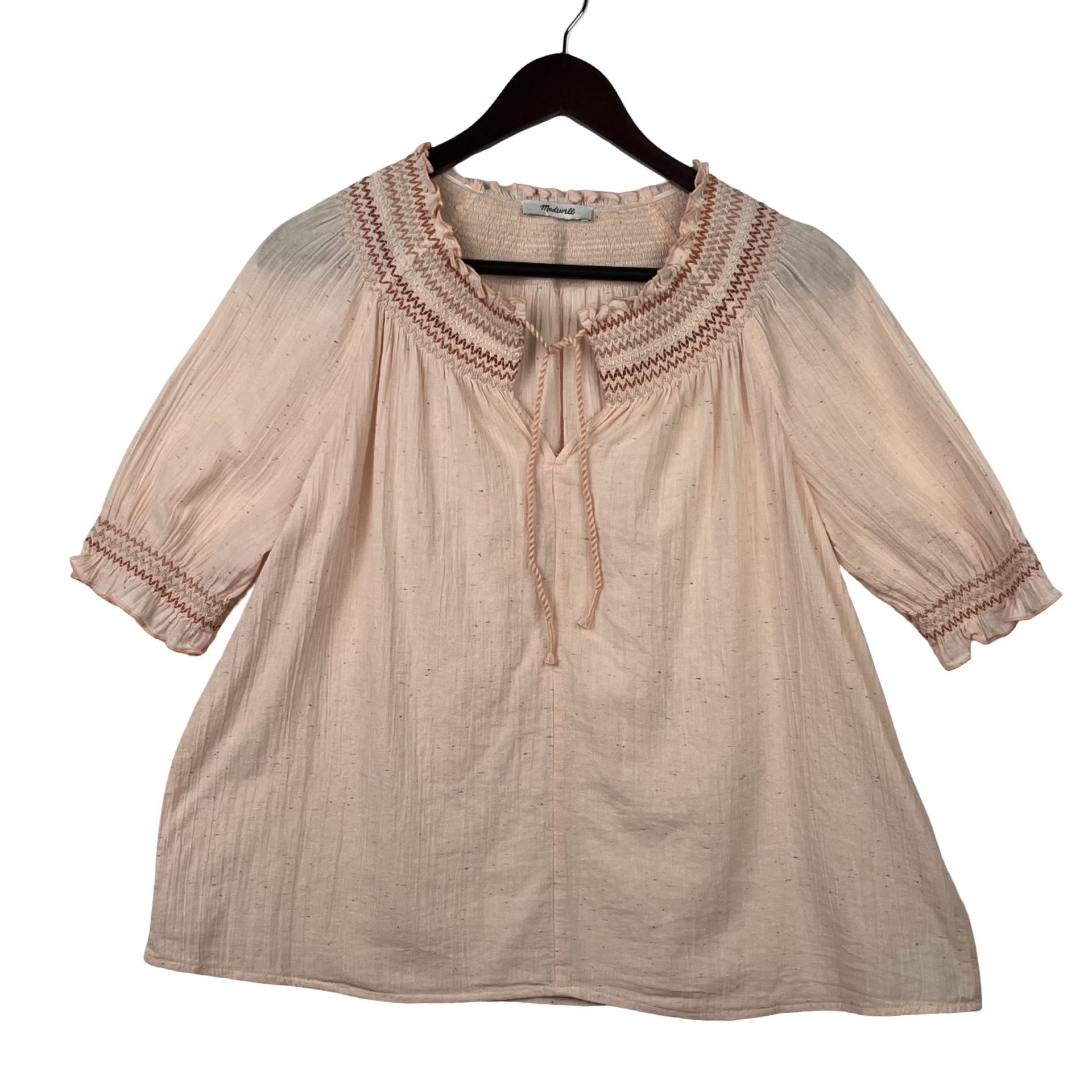 Madewell Women’s Rainbow Smocked Short Sleeve Peasant Blouse Top