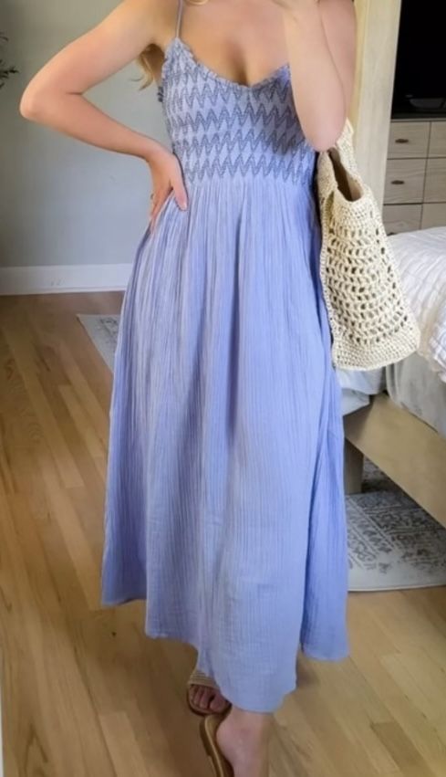 Free People Sweet Nothings Cotton Gauze Blue Maxi Sundress. Size L. New with tag