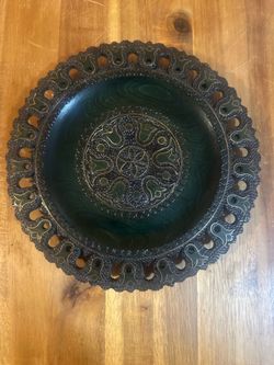 Mid-Century Polish Folk Art Hand-Carved Wood Wall Plate • Cepelia Milenium Kraków • Pristine Label