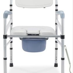 Folding Bedside Commode, Raised Toilet Seat, 4 in 1