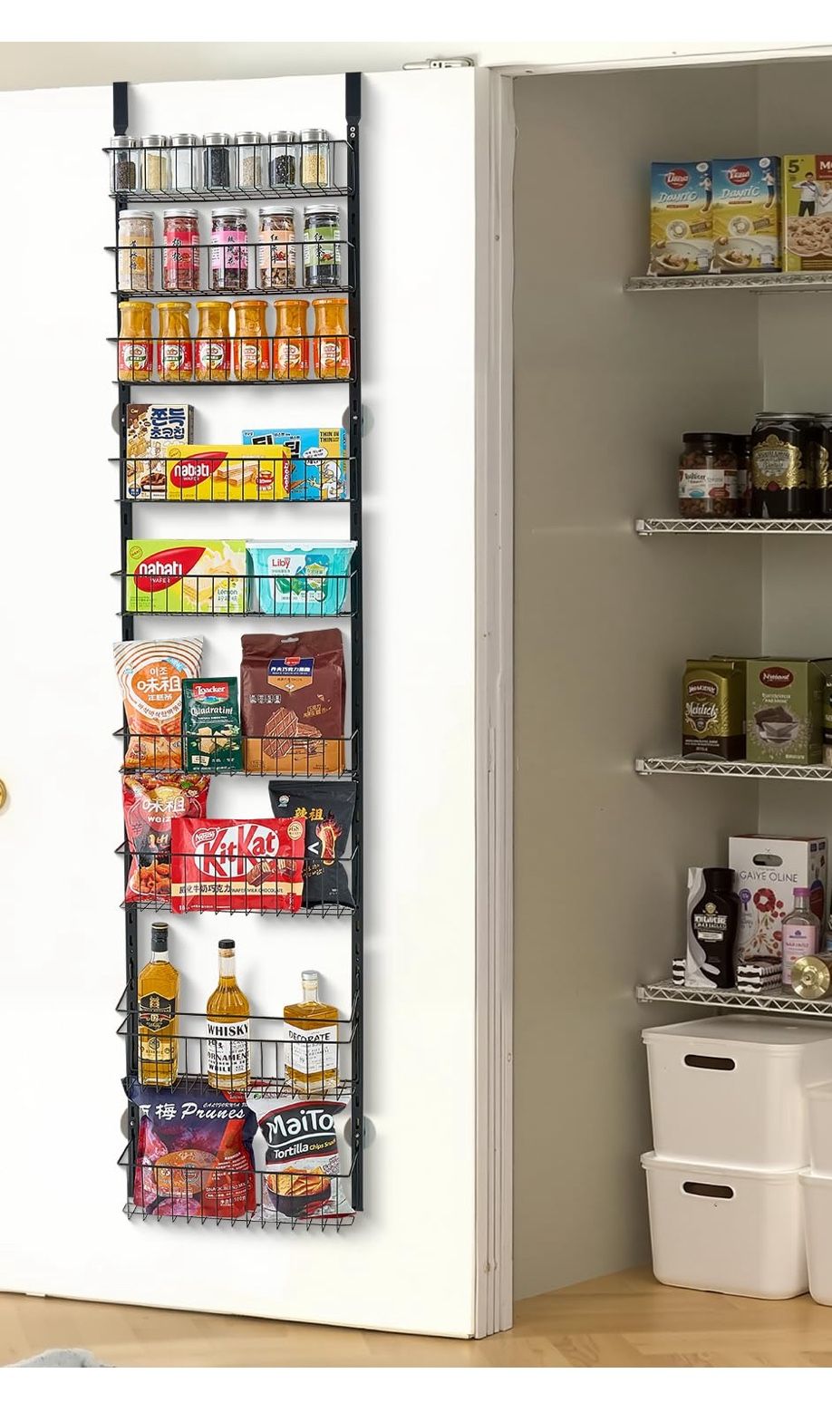 VEVOR Over the Door Pantry Organizer, 9-Tier Pantry Organization and Storage, Heavy-Duty Steel Hanging Spice Rack, Adjustable Wall Seasoning Shelves,