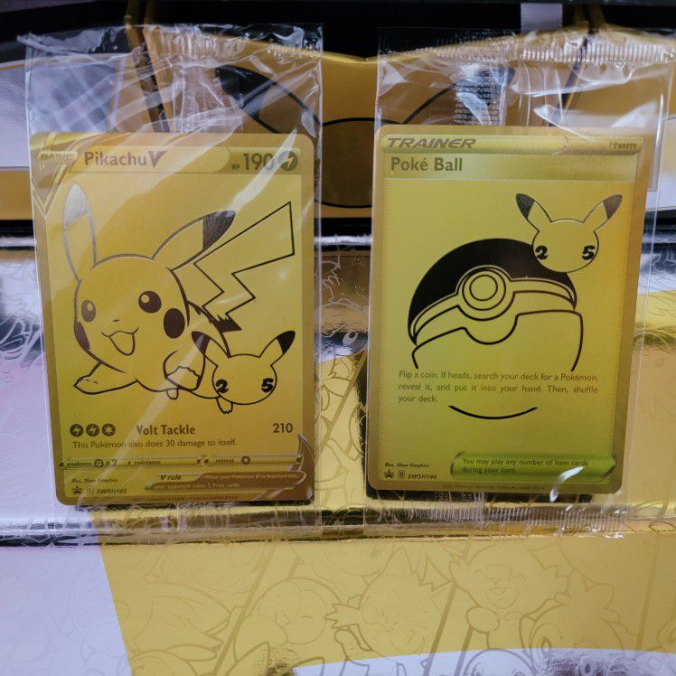 Pokemon Celebrations Ultra Premium Promo  Cards Pikachu V And Poke Ball Gold Cards