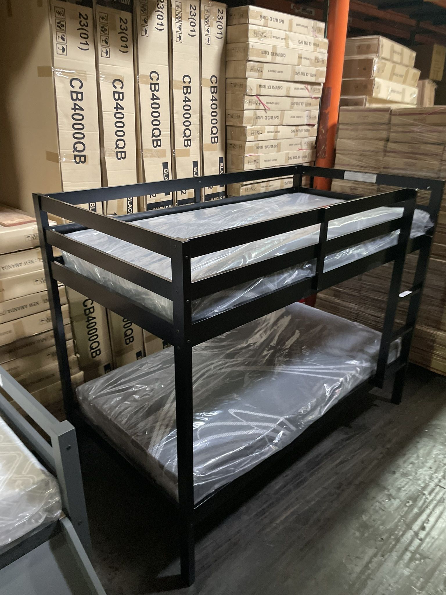 Twin bunk bed. Comes in espresso, white & grey. Assembly required. Assembly not included. Taxes included. Free delivery. Bunk bed only-$220 Bunk bed