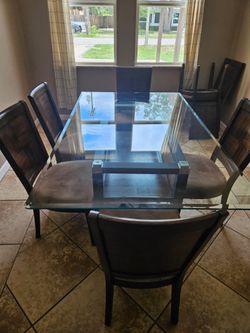 Glass Top Dining Table with 8 Chairs