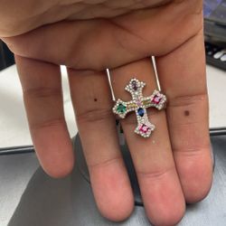 Cross Ring Silver Moissanite 