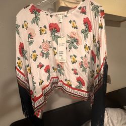 H&M x Coachella Floral Fringed Boho Top - M