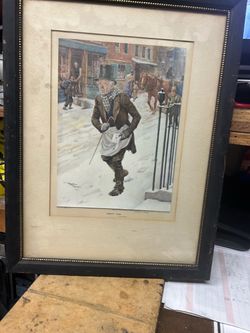 Frank Reynolds 1912 “Trotty Veck” Dickens Print – Vintage Framed
