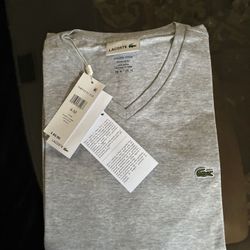 New Light Gray Lacoste  V-Neck Shirt – Size 4 