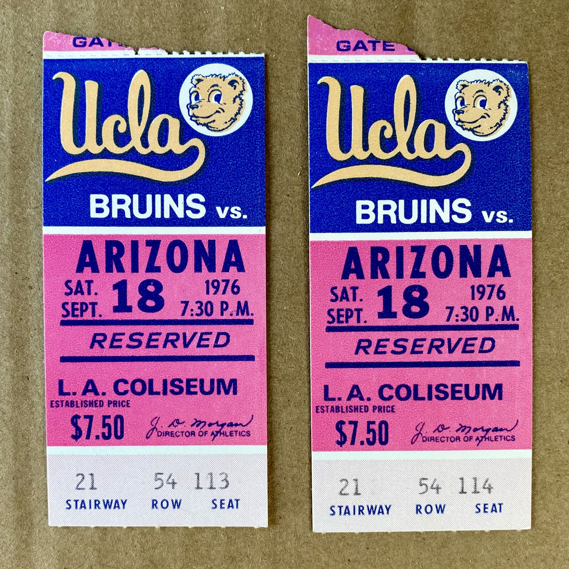 9/18/1976 UCLA Bruins vs. Arizona at L.A. Coliseum Ticket Stubs Vintage Memorabilia