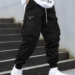 Men's Casual Drawstring Elastic Waist Flap   Pocket Letter Graphic Street Jogger Cargo Pants *NEW*