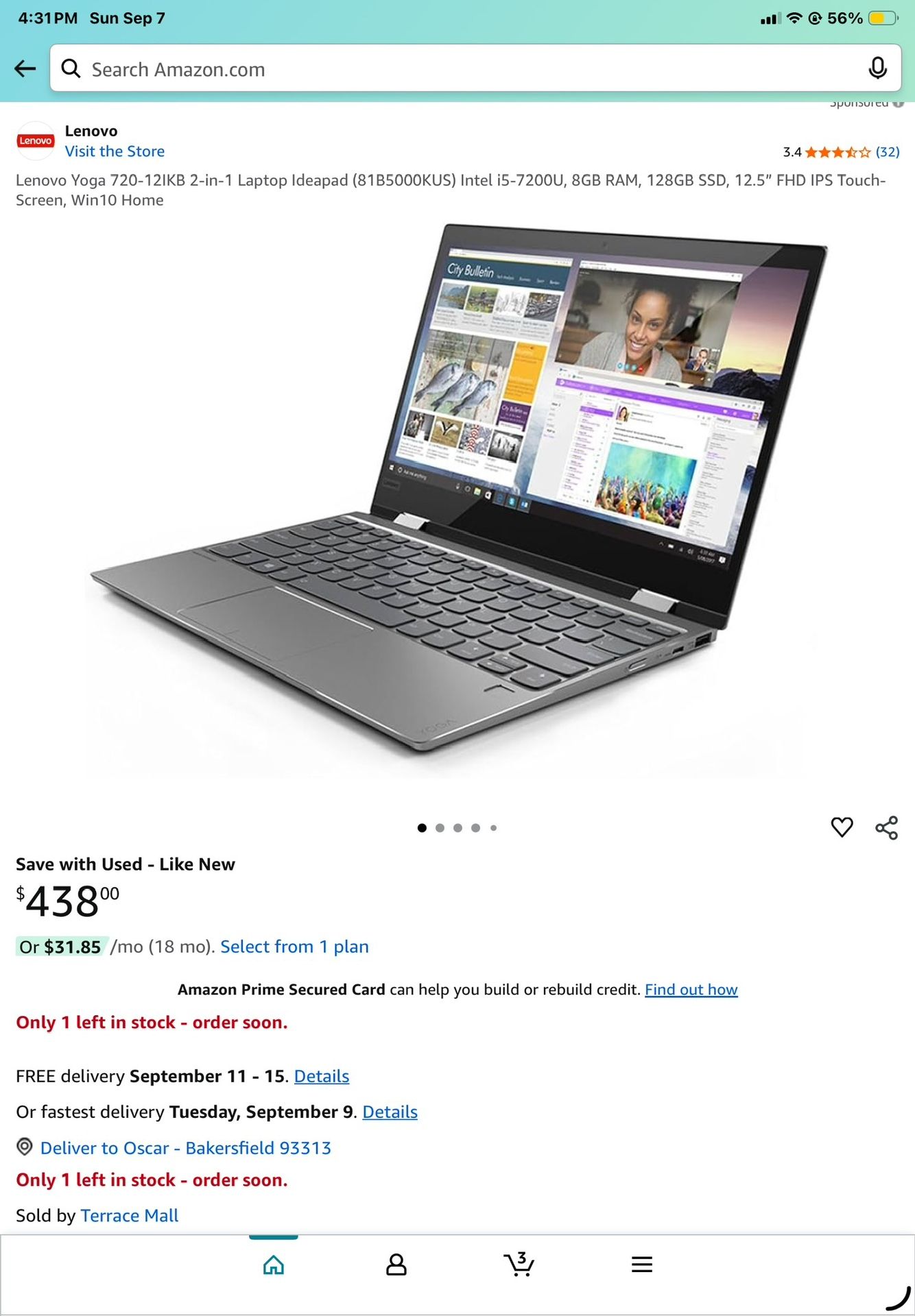 Lenovo Yoga 720-12IKB 2-in-1 Laptop Ideapad