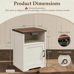 Farmhouse Nightstands (Set of 2) with LED Lights & Charging Station