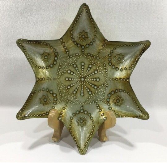 Reverse Painted Golden Snowflake Dish Akam Turkey 12 Inch Dish 