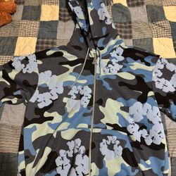 Blue Camo Denim Tear Zip up New Now Used