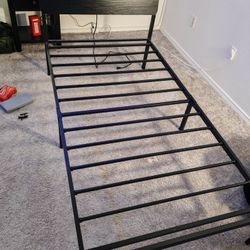 Black Twin Bed Frame With Wood Headboard And Outlet