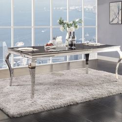 80" DINING TABLE Black Glass Top & Stainless Steel, Glass 80"L X 40"W X 30"H
