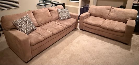Tan Microfiber Sofa and Loveseat Set