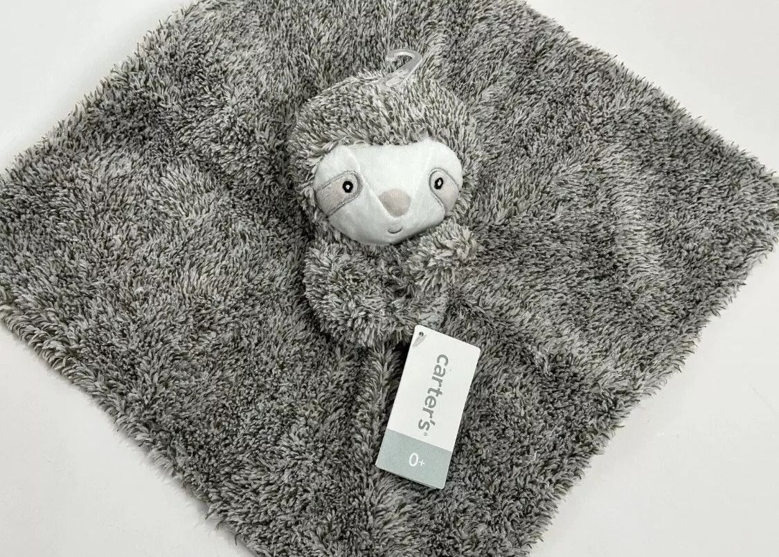 carters lovey baby security blanket plush toy gray Sloth