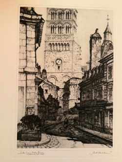 Vintage "Sainte-Croix-Notre-Dame, La Charité-sur-Loire" Print by Artist Samuel Chamberlain