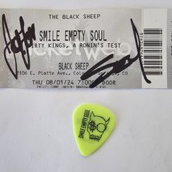 Official Smile Empty Soul Signed Ticket Stub & Guitar Pick