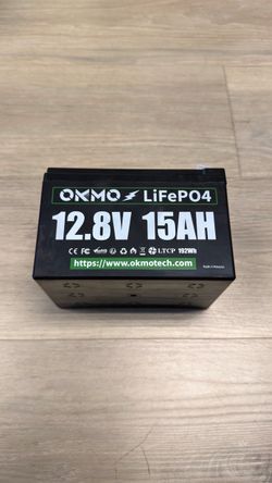 OKMO 12.8V 15Ah LiFePO4 Battery, 192Wh Deep Cycle Lithium Iron Phosphate Battery with BMS, Rechargeable Battery for RV, Marine, Solar Energy, Trolling