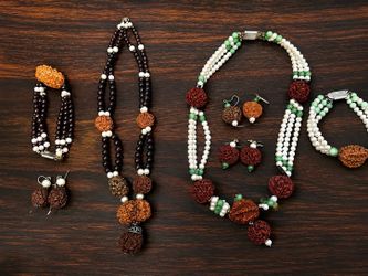Vintage Rudraksha Indian Statement Necklace, Bracelet, and Earrings
