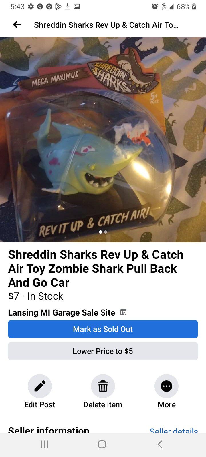 Zombie Shark Toy Car Brand New