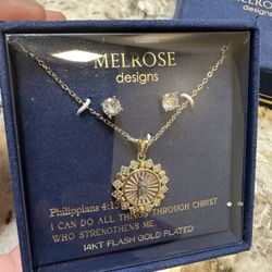 Gold Plated Virgin Mary Necklace and Earring Set