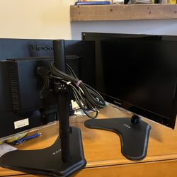 Pair of ViewSonic 22-Inch Widescreen Full HD 1080p LED Monitors with Integrated Stereo Speakers