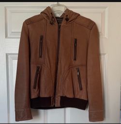 Leather Moto-style Jacket w/hood
