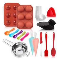 Semi Sphere Silicone Mold |Chocolate Molds & Candy Molds - 182 Pc Baking Set - 6 Hole Semicircle Dome Sphere Molds for Food, Cake Ball, Cupcake, Ect