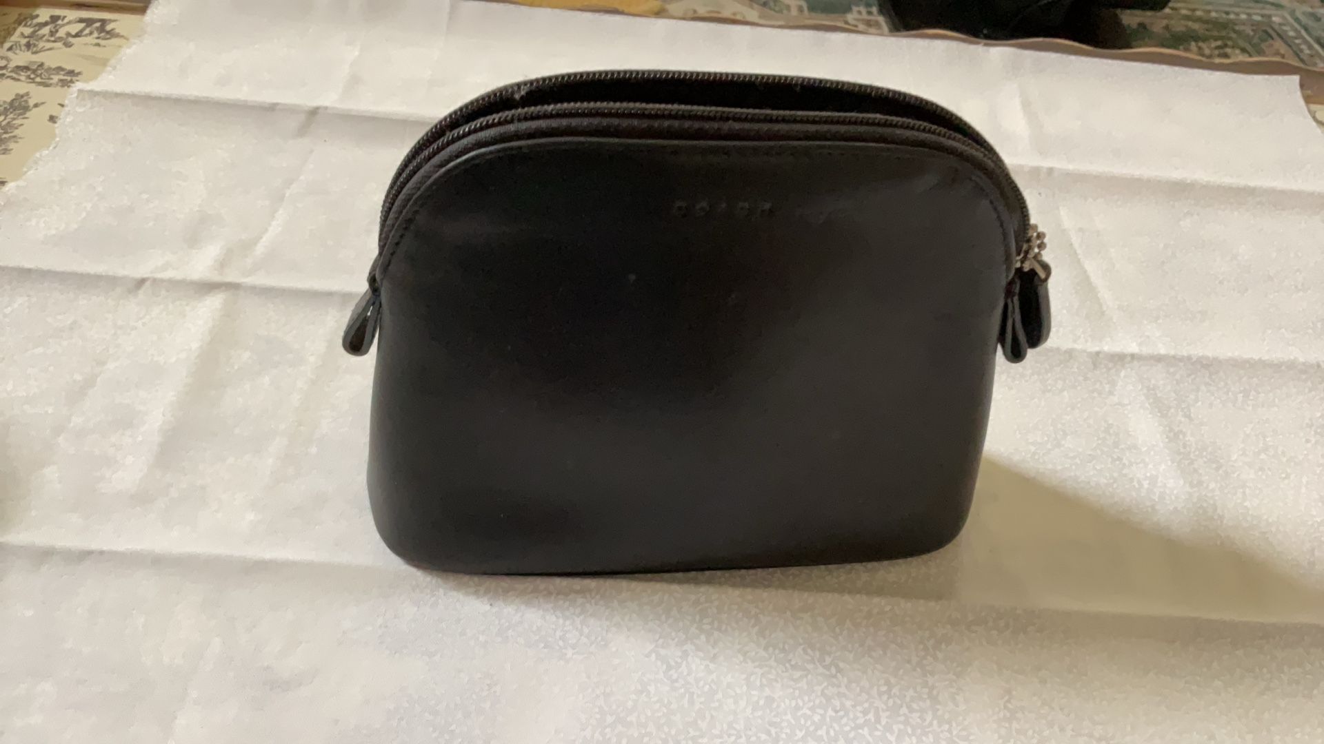 Vintage Black Leather Cosmetic Bag, Preowned, Very Good Condition, No Scratches On Leather, 3 1/2” Tall, 2 1/2” Width At Bottom