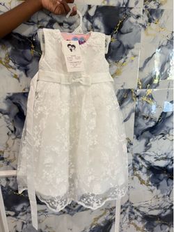 Girls White Floral Lace Dress with Bow