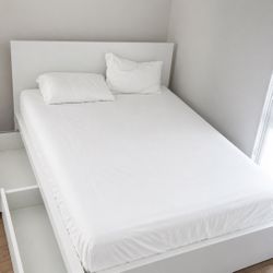 IKEA MALM Queen Bed Frame + HESSTUN Mattress 