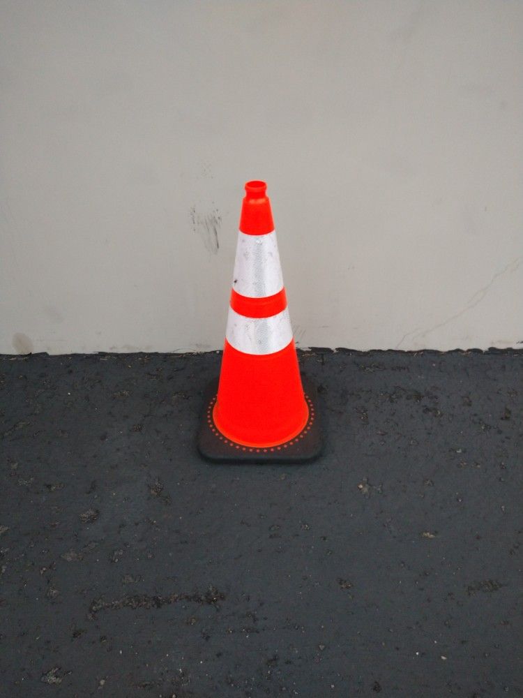 28" Orange Traffic Cone with Black Base and 3M Reflective Bands