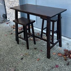 Wood Table And 2 Stools