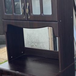 Microwave Stand with Top and Bottom Double Cabinets 