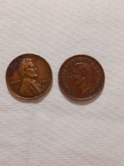 1940 no mint wheat back penny and a 1940 Canadian penny
