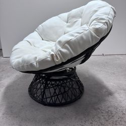 Off White Fabric Swivel Papasan Chair 