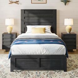Dark Gray Wood Twin Bed Frame