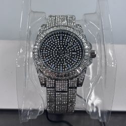 42mm Heavy Iced Out Watch Silver Tone Fully Bling Hip Hop Men’s New